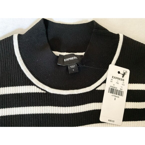 Express Women’s Tipped Mock Neck Midi Sweater Dress Size S, Black /White Stripe - Picture 3 of 4